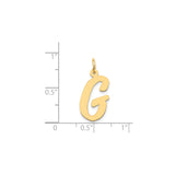 14k Yellow Gold Script Letter G Pendant Charm, Polished Uppercase Cursive Initial Design