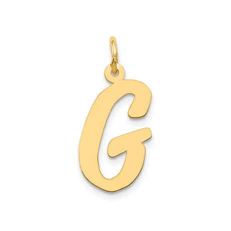 14k Yellow Gold Script Letter G Pendant Charm, Polished Uppercase Cursive Initial Design