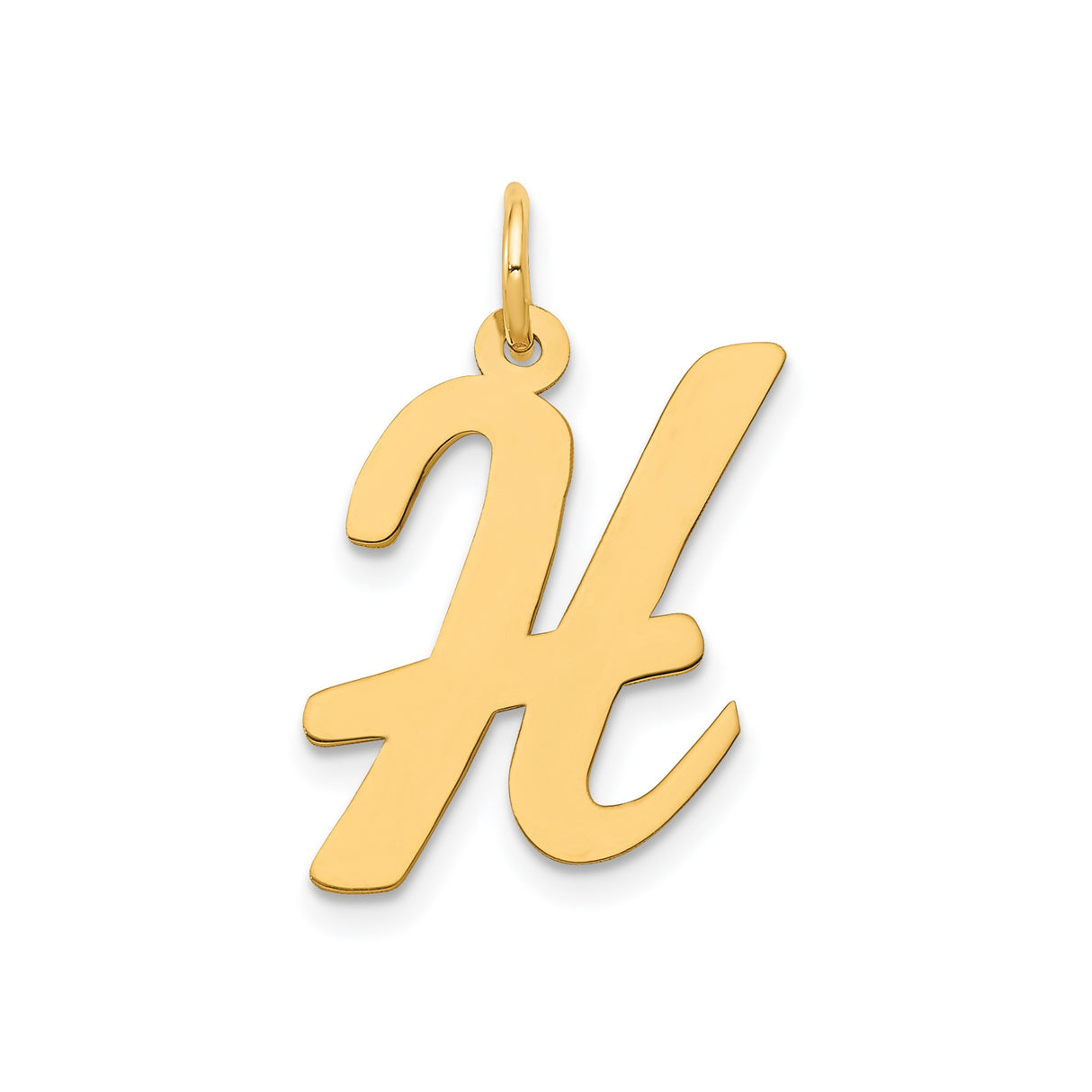 14k Yellow Gold Script H Pendant, Polished Cursive Letter Charm for Women