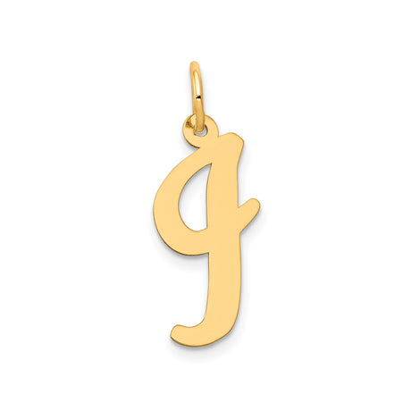 14k Yellow Gold Lowercase G Initial Pendant, Polished Script Letter Charm