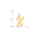 14k Yellow Gold Script Letter K Pendant, Polished Cursive Initial Charm for Women