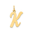 14k Yellow Gold Script Letter K Pendant, Polished Cursive Initial Charm for Women