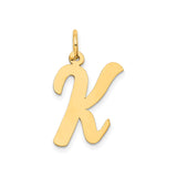 14k Yellow Gold Script Letter K Pendant, Polished Cursive Initial Charm for Women