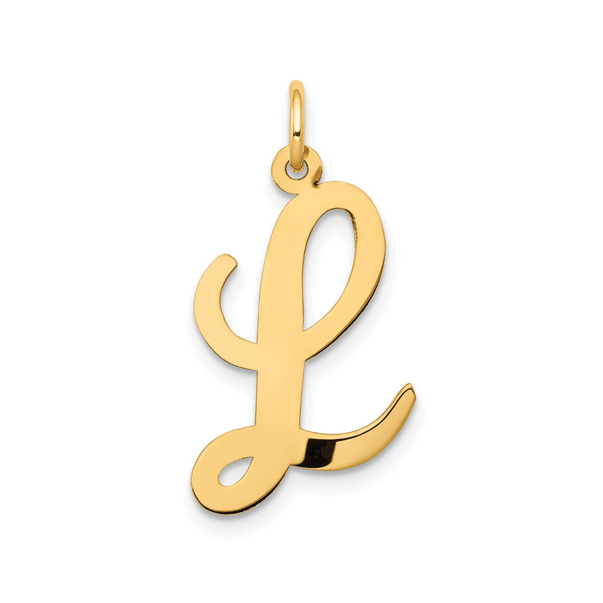 14k Yellow Gold Initial L Pendant, Polished Script Letter Charm for Women