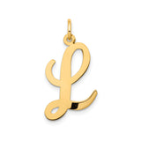14k Yellow Gold Initial L Pendant, Polished Script Letter Charm for Women
