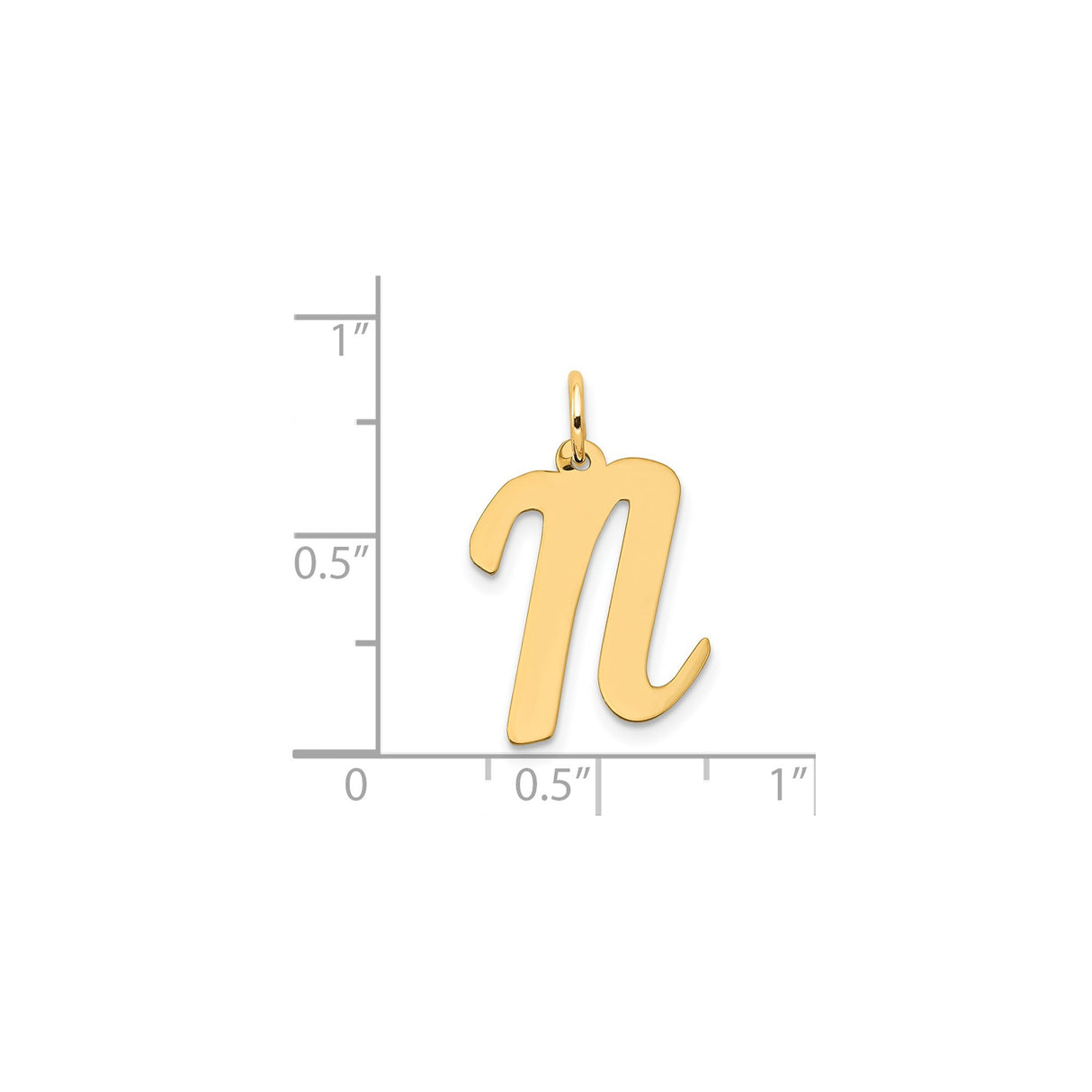14k Yellow Gold Lowercase N Pendant, Flat Script Letter Charm, Dainty Initial Jewelry