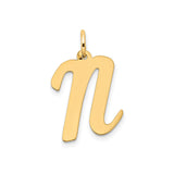 14k Yellow Gold Lowercase N Pendant, Flat Script Letter Charm, Dainty Initial Jewelry