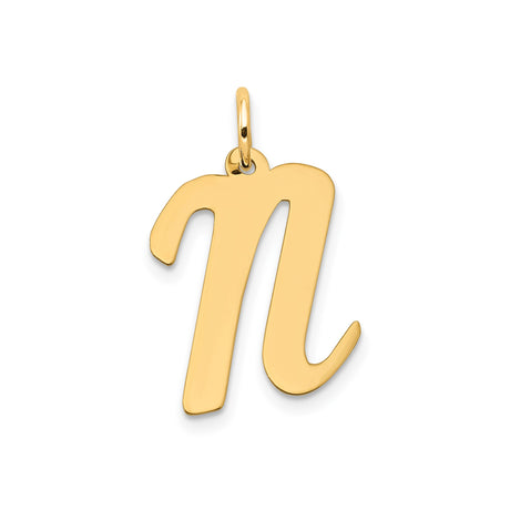 14k Yellow Gold Lowercase N Pendant, Flat Script Letter Charm, Dainty Initial Jewelry