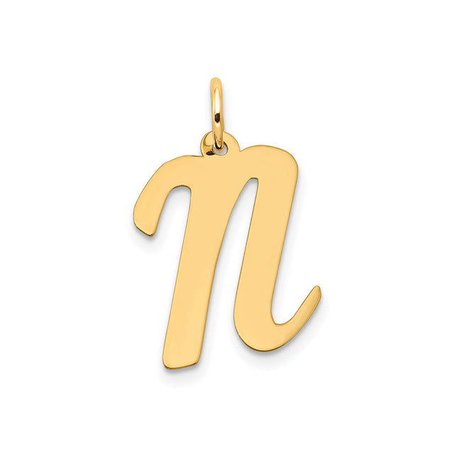14k Yellow Gold Lowercase N Pendant, Flat Script Letter Charm, Dainty Initial Jewelry