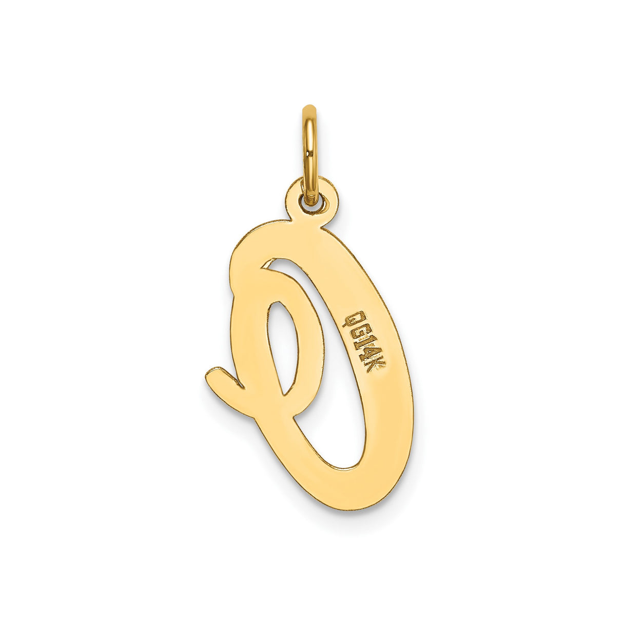 14k Yellow Gold Script Initial Pendant, Letter Q Charm in Cursive Font