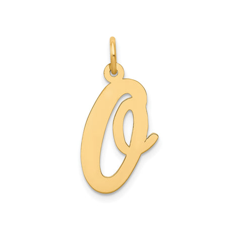 14k Yellow Gold Script Initial Pendant, Letter Q Charm in Cursive Font