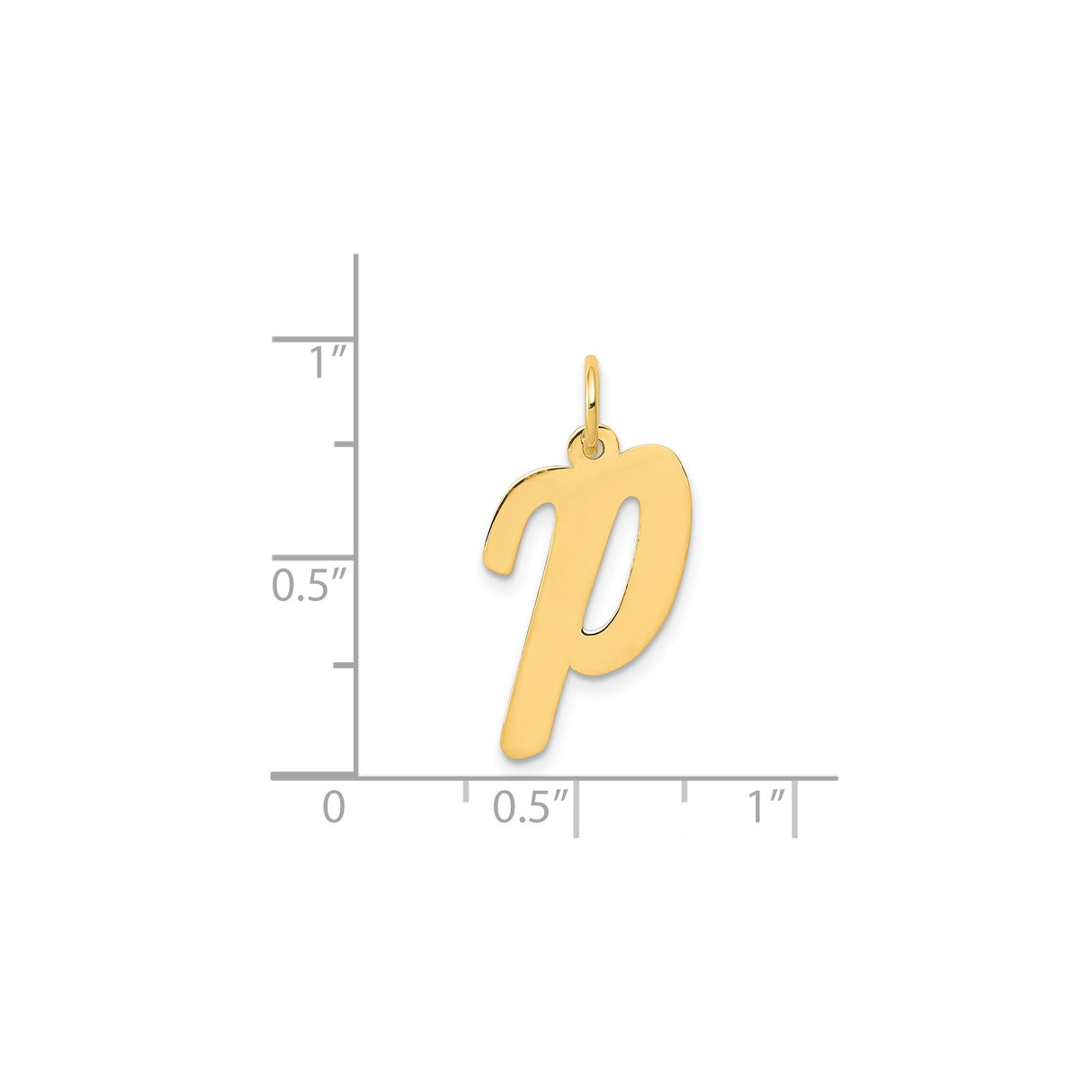 14k Yellow Gold Script Letter P Pendant Charm, Polished Initial Jewelry for Women