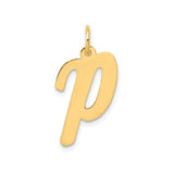 14k Yellow Gold Script Letter P Pendant Charm, Polished Initial Jewelry for Women