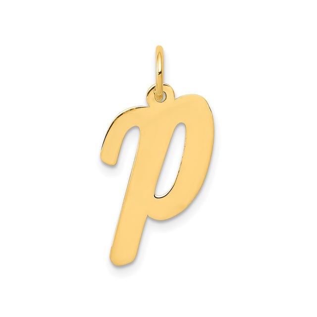 14k Yellow Gold Script Letter P Pendant Charm, Polished Initial Jewelry for Women