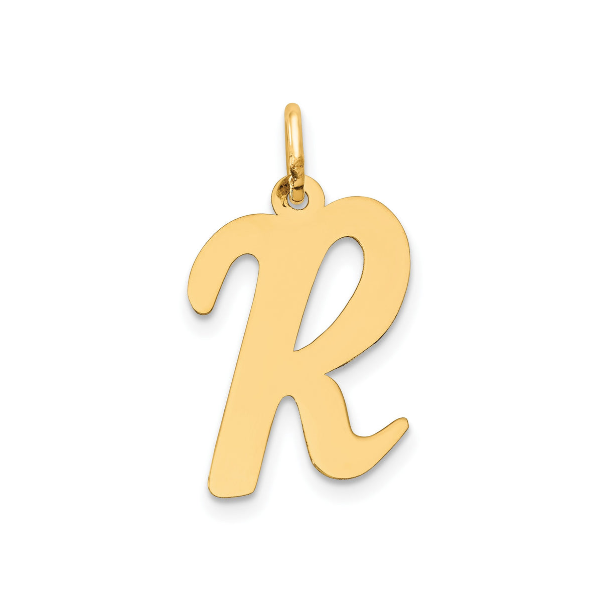 14k Yellow Gold Initial R Pendant Charm, Polished Script Letter, Monogram Jewelry for Women or Unisex