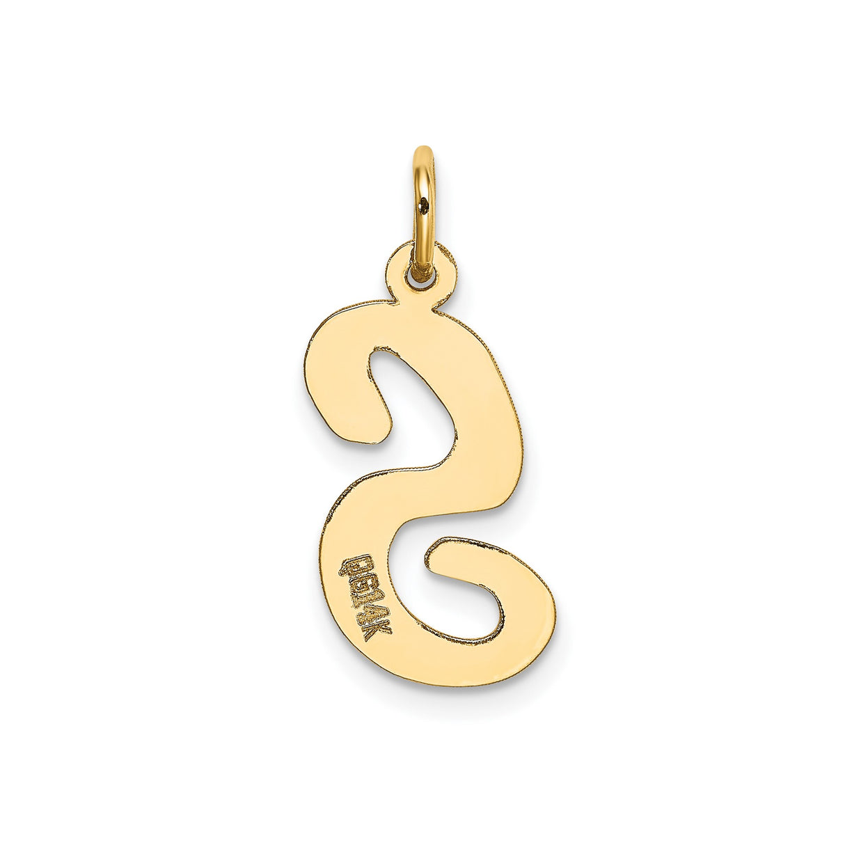 14k Yellow Gold Letter S Pendant Charm, Polished Script Initial Design for Women or Unisex Wear