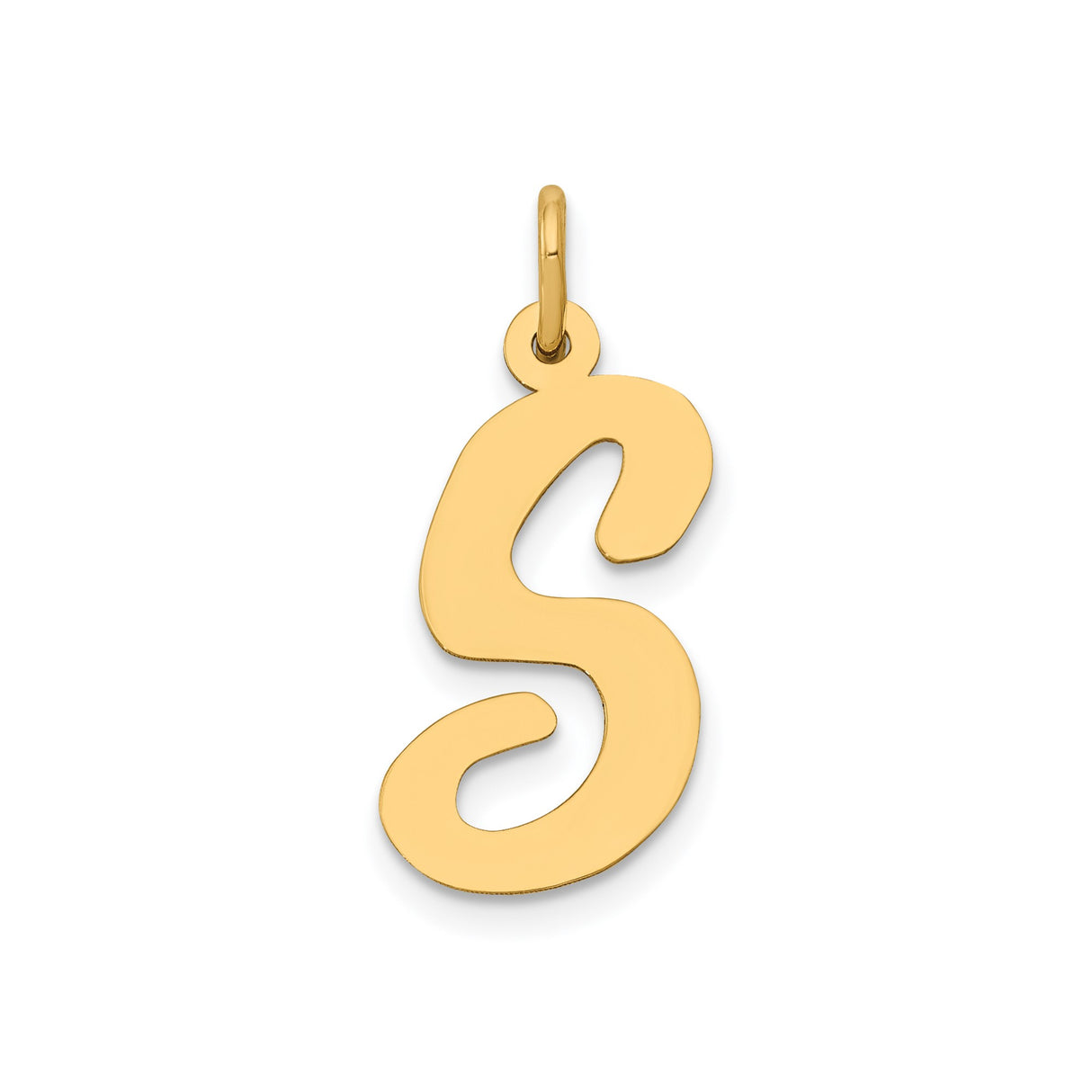 14k Yellow Gold Letter S Pendant Charm, Polished Script Initial Design for Women or Unisex Wear