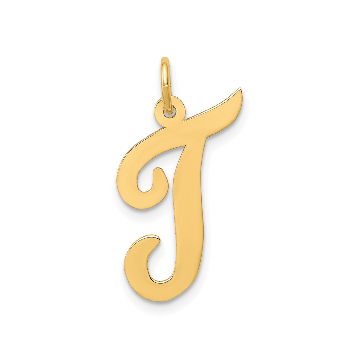 14k Yellow Gold Script Letter J Pendant, Polished Cursive Initial Charm for Necklace or Bracelet