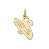 14k Yellow Gold Script Initial V Pendant, Cursive Letter Charm for Women