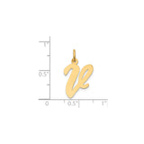 14k Yellow Gold Script Initial V Pendant, Cursive Letter Charm for Women
