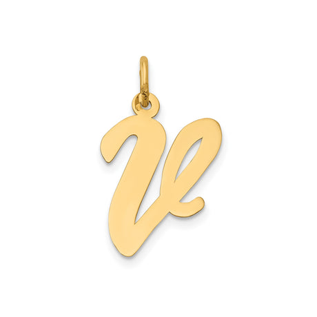 14k Yellow Gold Script Initial V Pendant, Cursive Letter Charm for Women