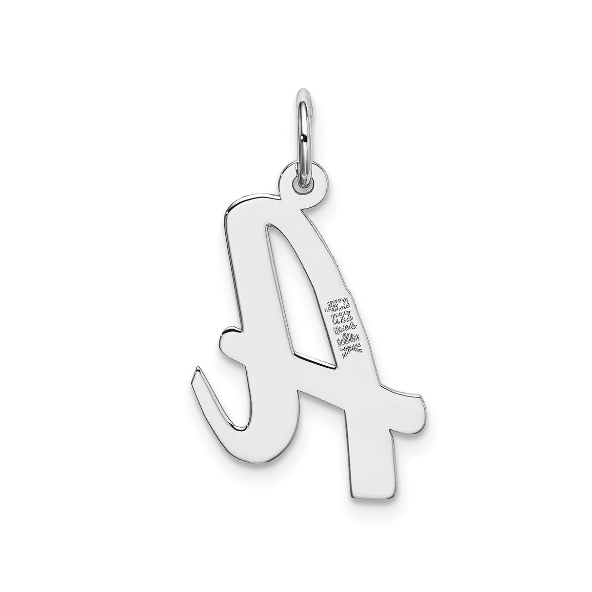 14k White Gold Script Letter A Pendant Charm, Flat Polished Uppercase Cursive Initial