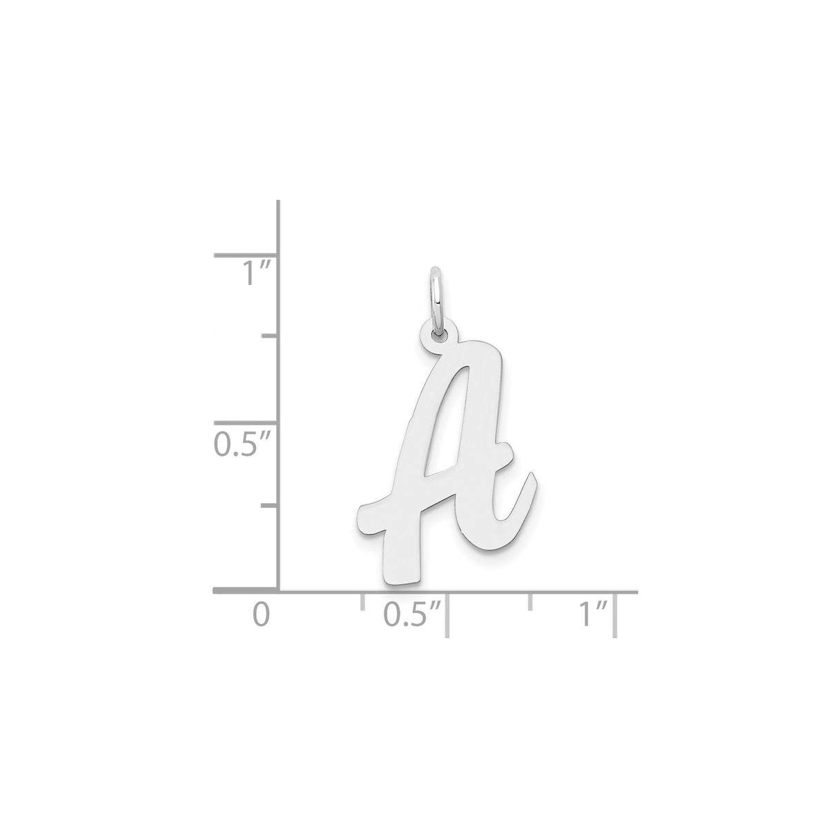14k White Gold Script Letter A Pendant Charm, Flat Polished Uppercase Cursive Initial