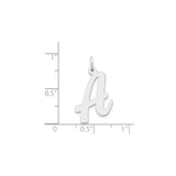 14k White Gold Script Letter A Pendant Charm, Flat Polished Uppercase Cursive Initial