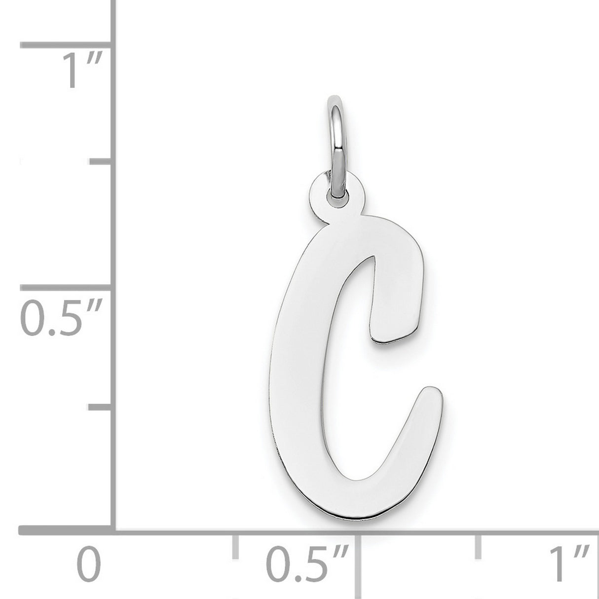 Large Polished Flat Script Upper Case Letter C Initial Charm Pendant in Real 14k White Gold