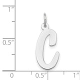 Large Polished Flat Script Upper Case Letter C Initial Charm Pendant in Real 14k White Gold