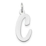 Large Polished Flat Script Upper Case Letter C Initial Charm Pendant in Real 14k White Gold