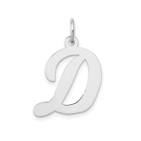 14k White Gold Initial Pendant Charm, Cursive Letter D Monogram Design for Women