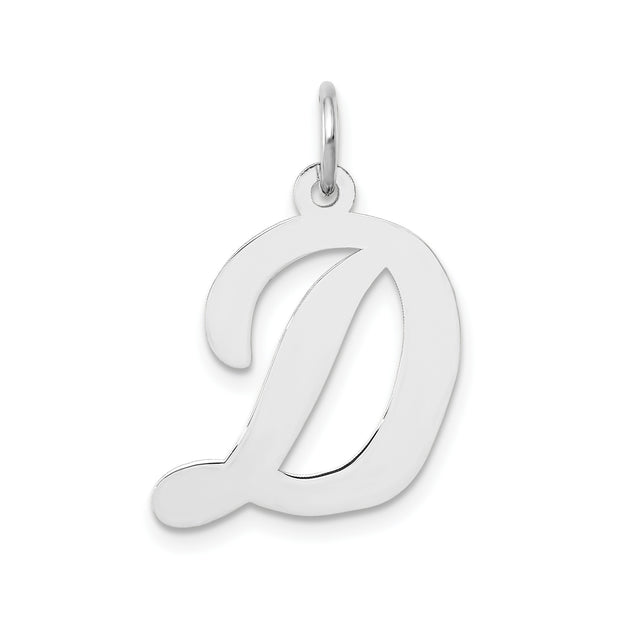 14k White Gold Initial Pendant Charm, Cursive Letter D Monogram Design for Women