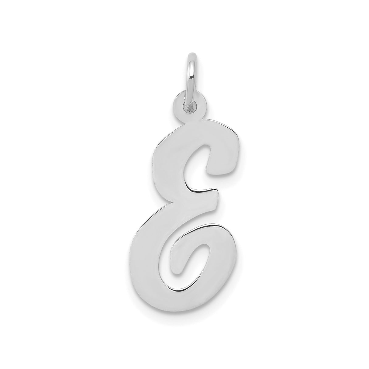 14k White Gold Script Letter E Pendant Charm, Polished Cursive Initial Jewelry for Women