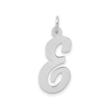 14k White Gold Script Letter E Pendant Charm, Polished Cursive Initial Jewelry for Women