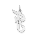 14k White Gold Script F Initial Pendant, Polished Uppercase Letter Charm for Women or Unisex Wear