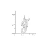 14k White Gold Script F Initial Pendant, Polished Uppercase Letter Charm for Women or Unisex Wear