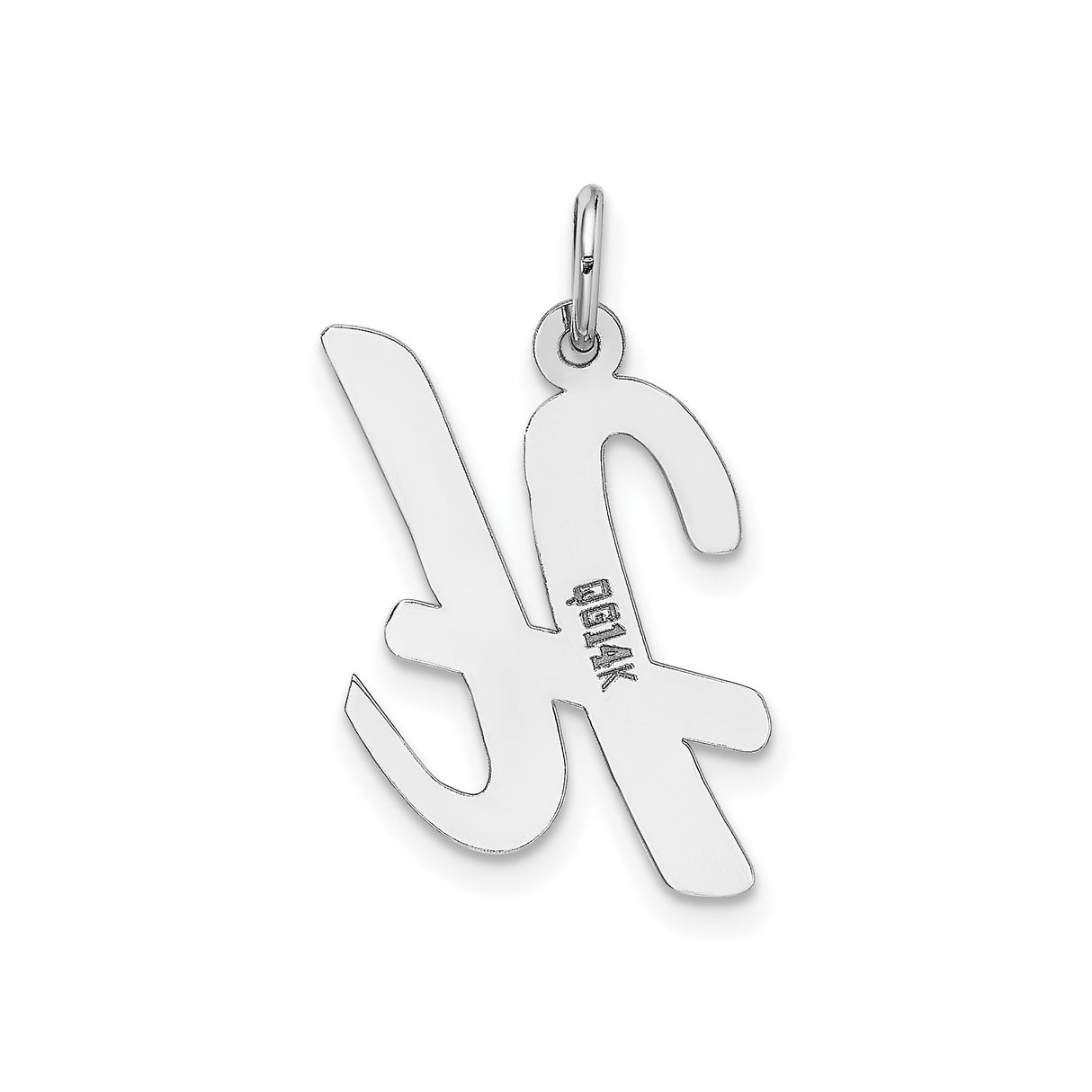 14k White Gold Script Letter H Pendant, Polished Initial Charm for Women