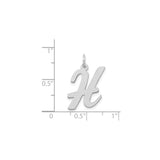 14k White Gold Script Letter H Pendant, Polished Initial Charm for Women