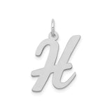 14k White Gold Script Letter H Pendant, Polished Initial Charm for Women