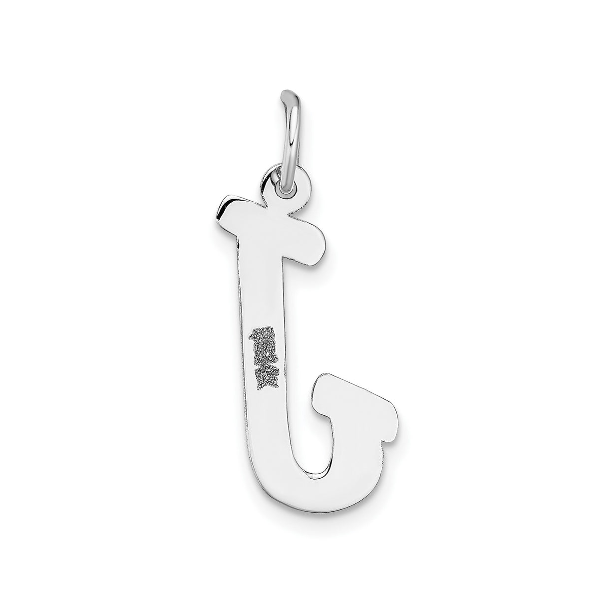 14k White Gold Initial J Pendant Charm, Polished Block Letter Design