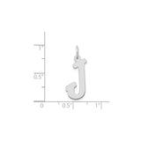 14k White Gold Initial J Pendant Charm, Polished Block Letter Design