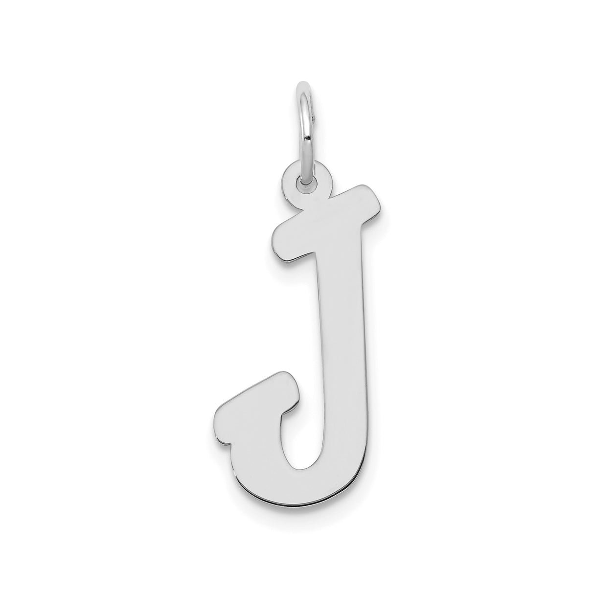 14k White Gold Initial J Pendant Charm, Polished Block Letter Design