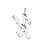 14k White Gold Script Letter K Pendant, Polished Uppercase Initial Charm for Women