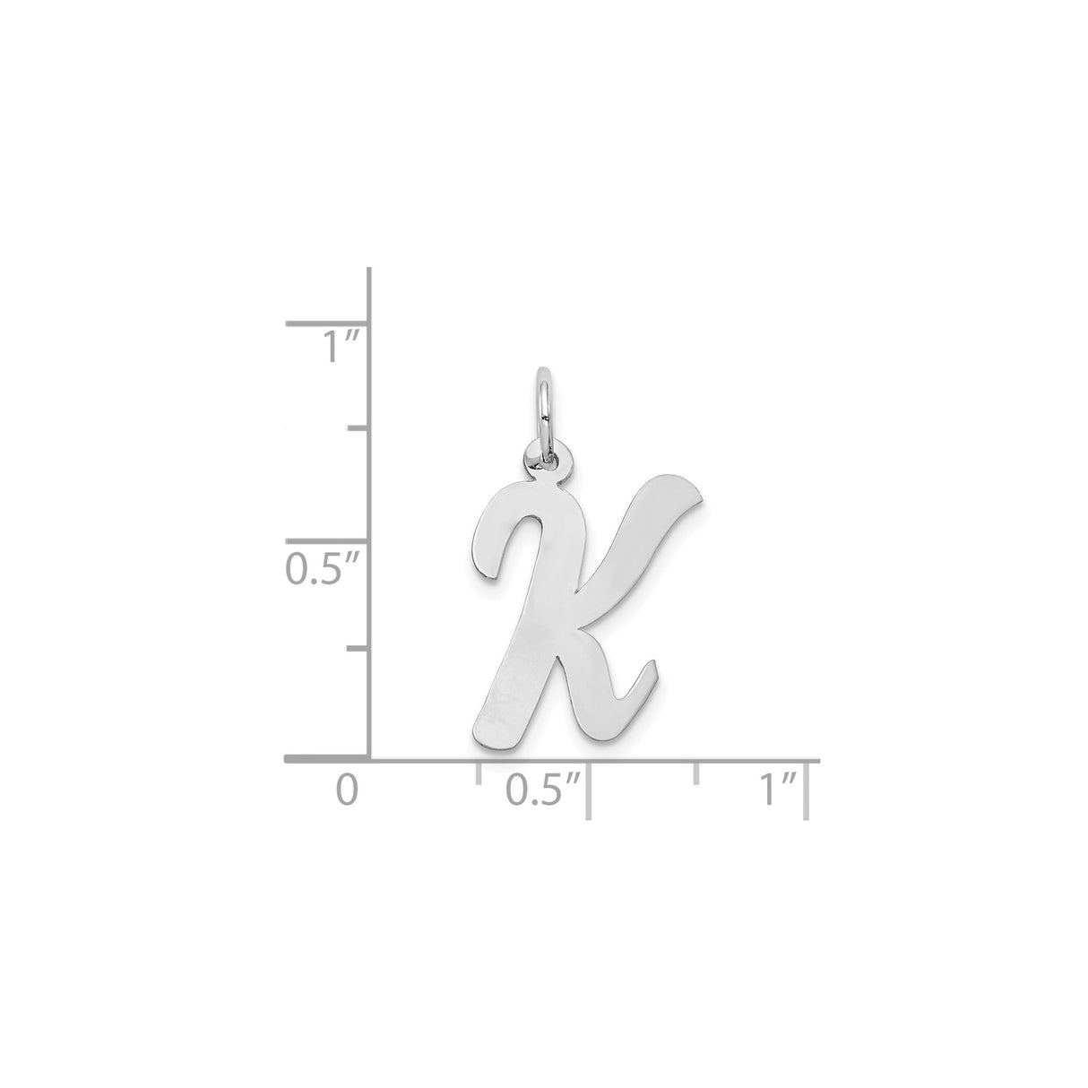 14k White Gold Script Letter K Pendant, Polished Uppercase Initial Charm for Women