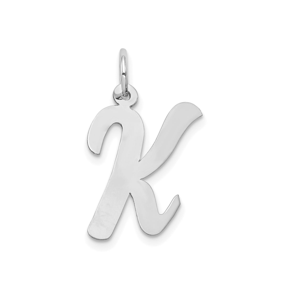 14k White Gold Script Letter K Pendant, Polished Uppercase Initial Charm for Women