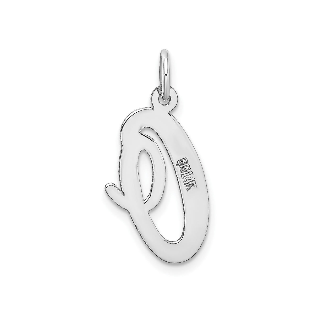 14k White Gold Script Q Pendant, Polished Cursive Initial Charm for Women