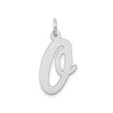 14k White Gold Script Q Pendant, Polished Cursive Initial Charm for Women