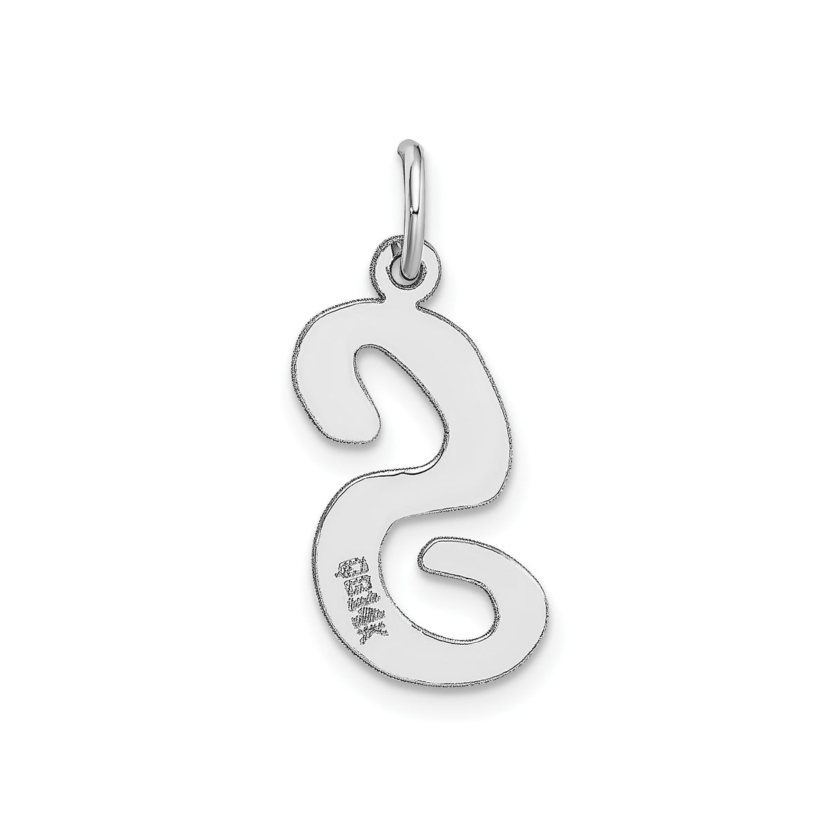 14k White Gold Script Initial S Pendant Charm, Polished Uppercase Letter Jewelry