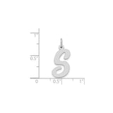 14k White Gold Script Initial S Pendant Charm, Polished Uppercase Letter Jewelry